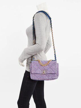 Chanel Blue/Pink Quilted Tweed Medium Chanel 19 Bag